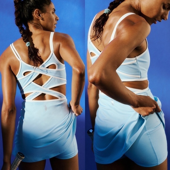 Free People NWT One More Serve Skortsie Size Large Mediterranean Combo Blue - Picture 2 of 9